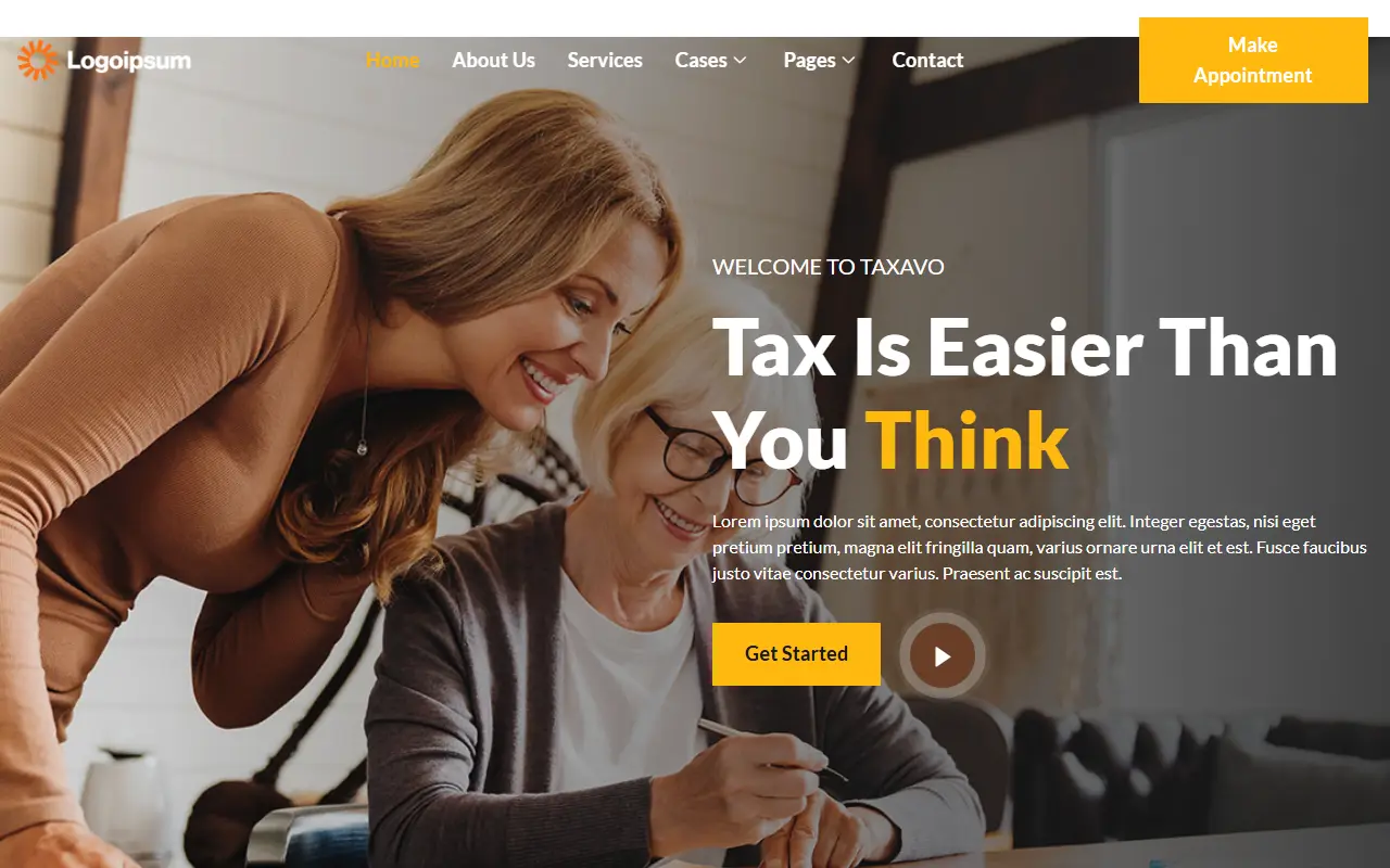 หน้าแรกของธีม Taxavo บนคอมพิวเตอร์
