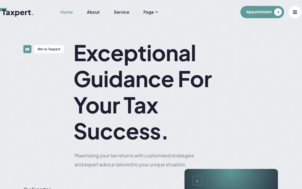 หน้าแรกของธีม Taxpert Tax Advisor บนคอมพิวเตอร์