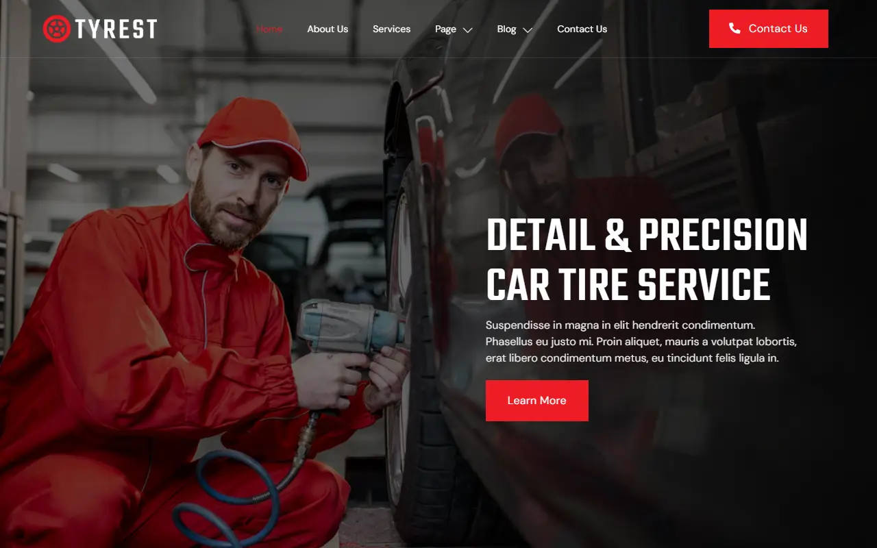 หน้าแรกของธีม Tyrest Car Tire บนคอมพิวเตอร์