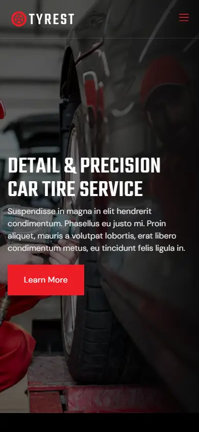 หน้าแรกของธีม Tyrest Car Tire บนมือถือ