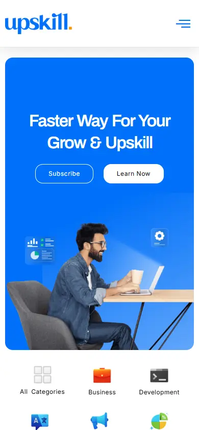 หน้าแรกของธีม Upskill บนมือถือ