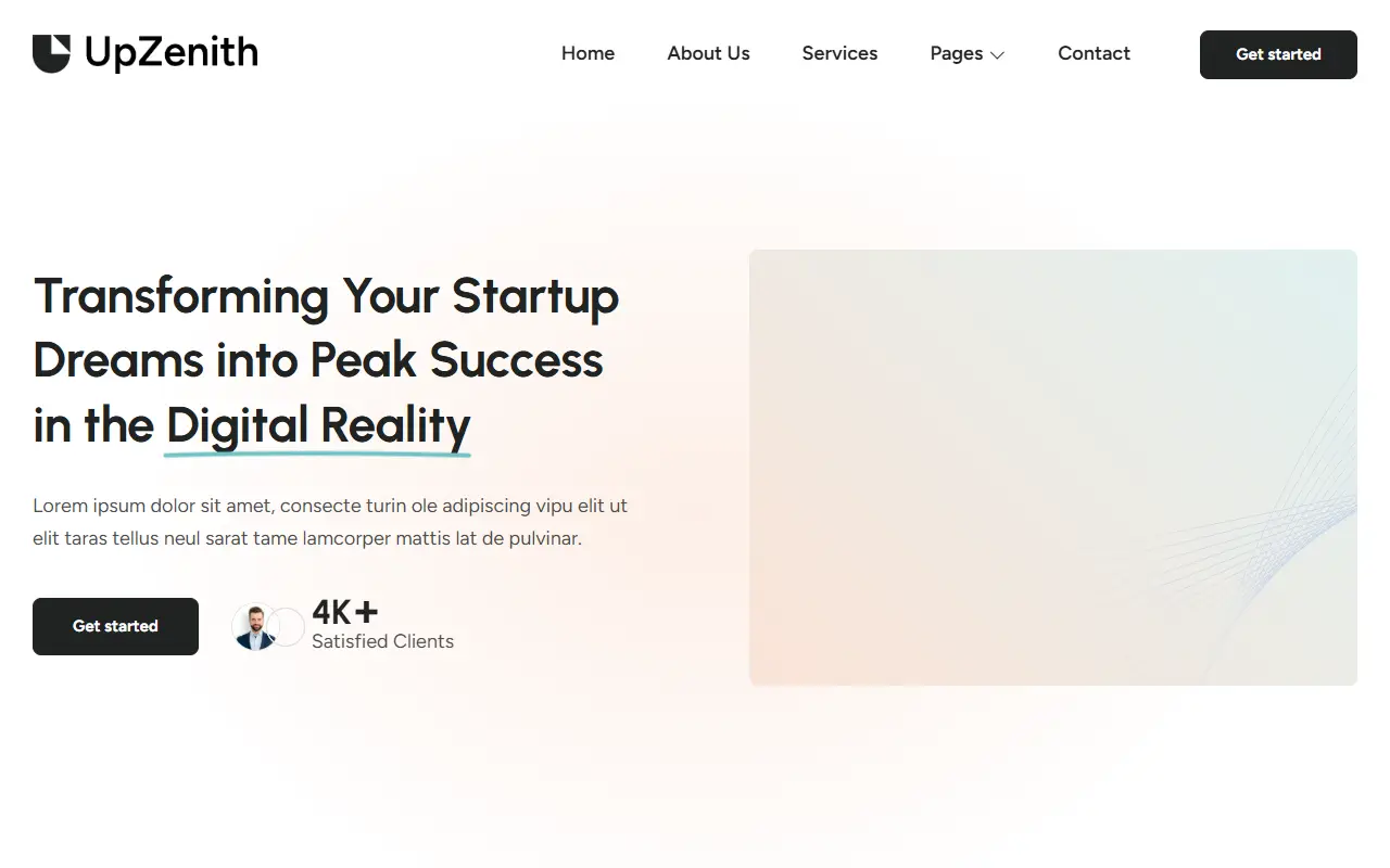 หน้าแรกของธีม UpZenith Startup Company บนคอมพิวเตอร์