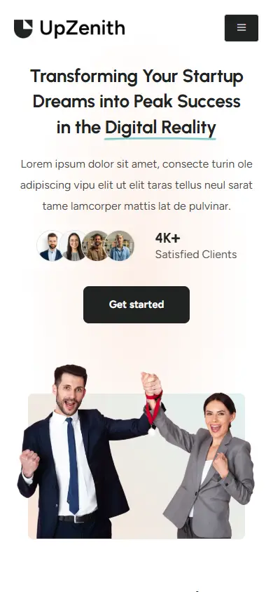 หน้าแรกของธีม UpZenith Startup Company บนมือถือ