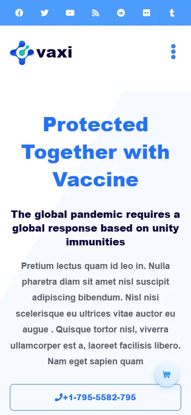 หน้าแรกของธีม Vaxi Covid-19 Vaccination บนมือถือ