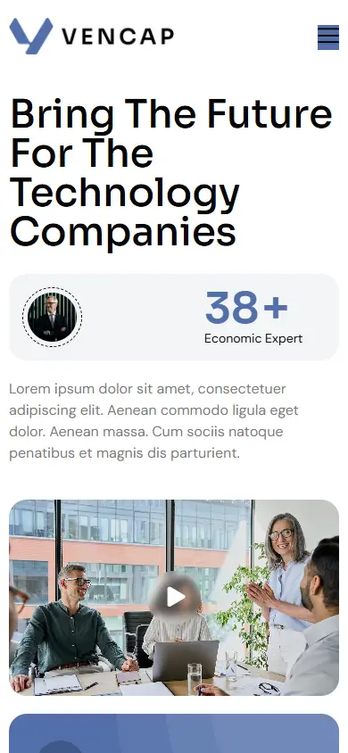 หน้าแรกของธีม Vencap Venture Capital บนมือถือ