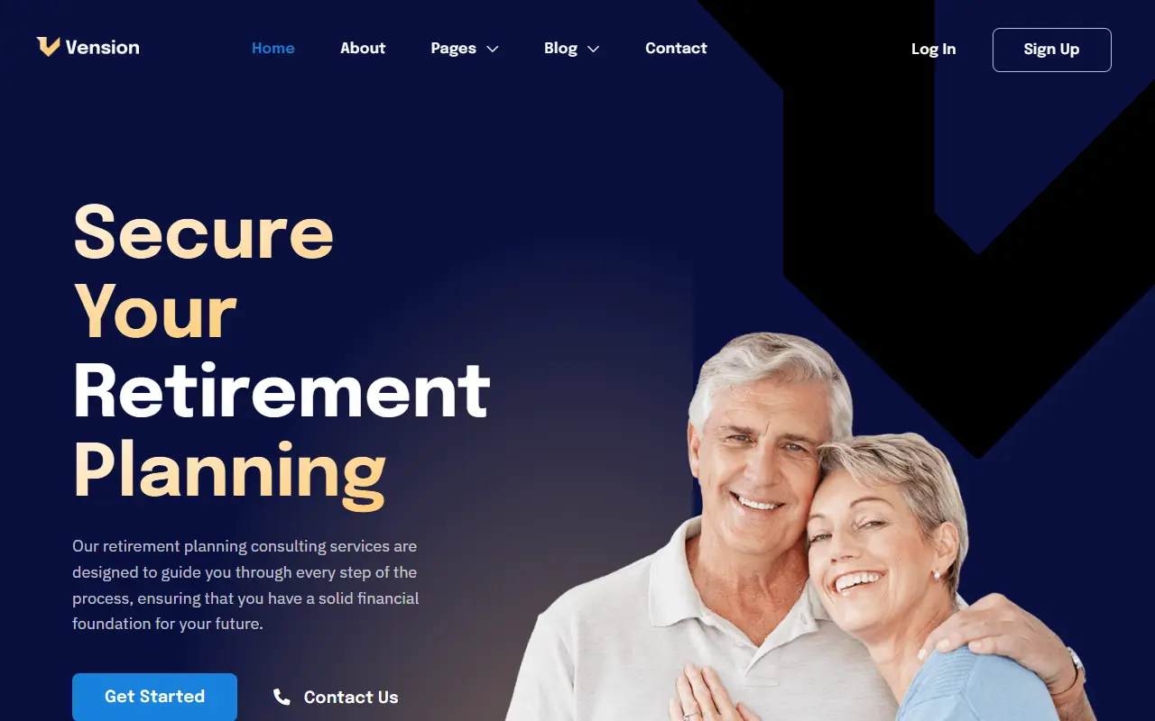 หน้าแรกของธีม Vension Retirement Planning Consulting บนคอมพิวเตอร์