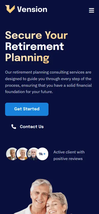 หน้าแรกของธีม Vension Retirement Planning Consulting บนมือถือ