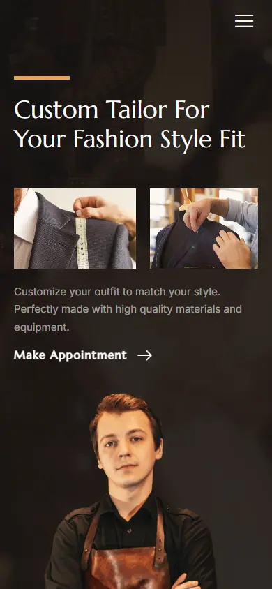 หน้าแรกของธีม Vinch Professional Tailoring บนมือถือ