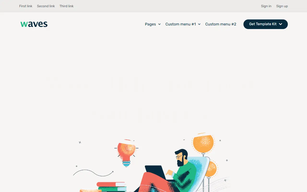 หน้าแรกของธีม Waves บนคอมพิวเตอร์
