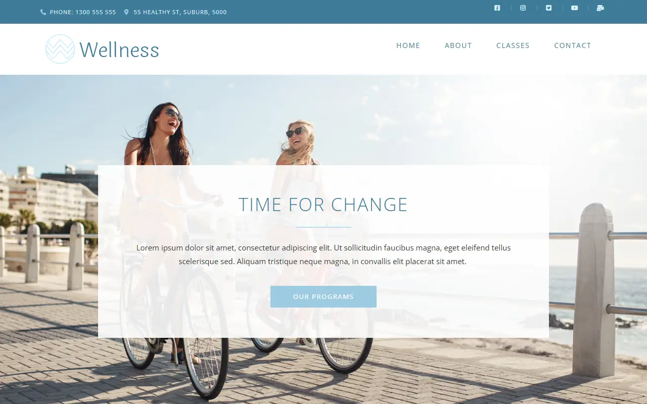หน้าแรกของธีม Wellness - บนคอมพิวเตอร์