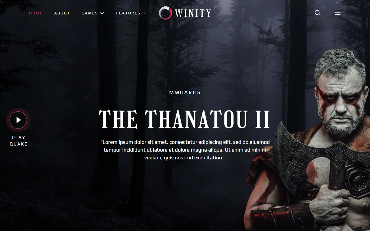 หน้าแรกของธีม Winity Game Publisher บนคอมพิวเตอร์