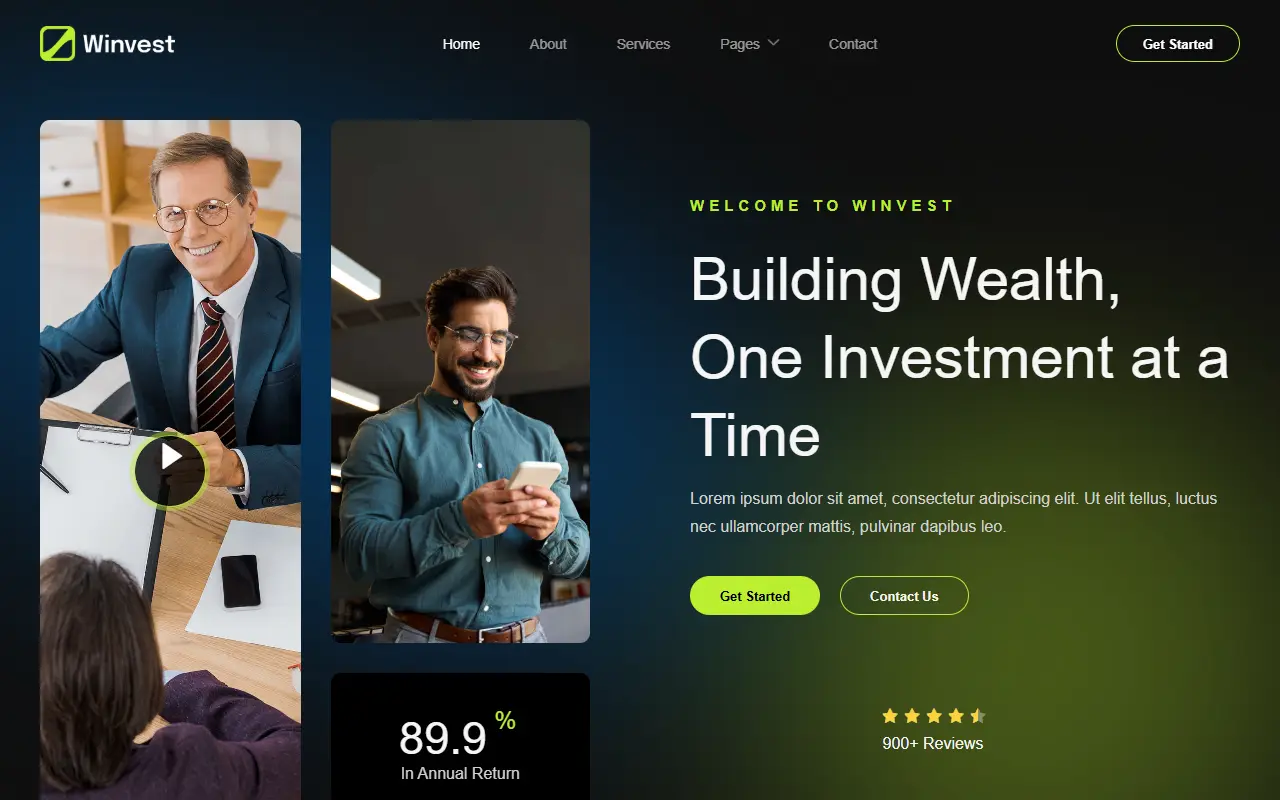 หน้าแรกของธีม Winvest บนคอมพิวเตอร์