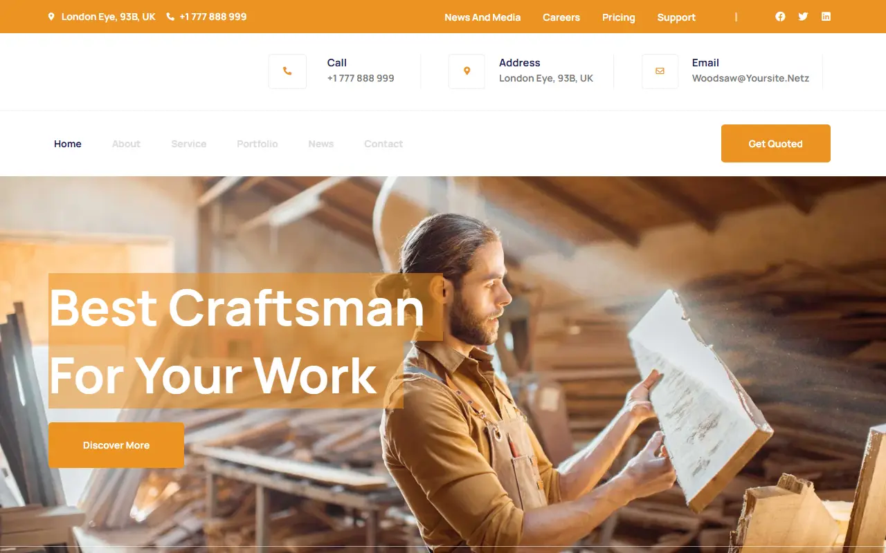 หน้าแรกของธีม Woodsaw บนคอมพิวเตอร์