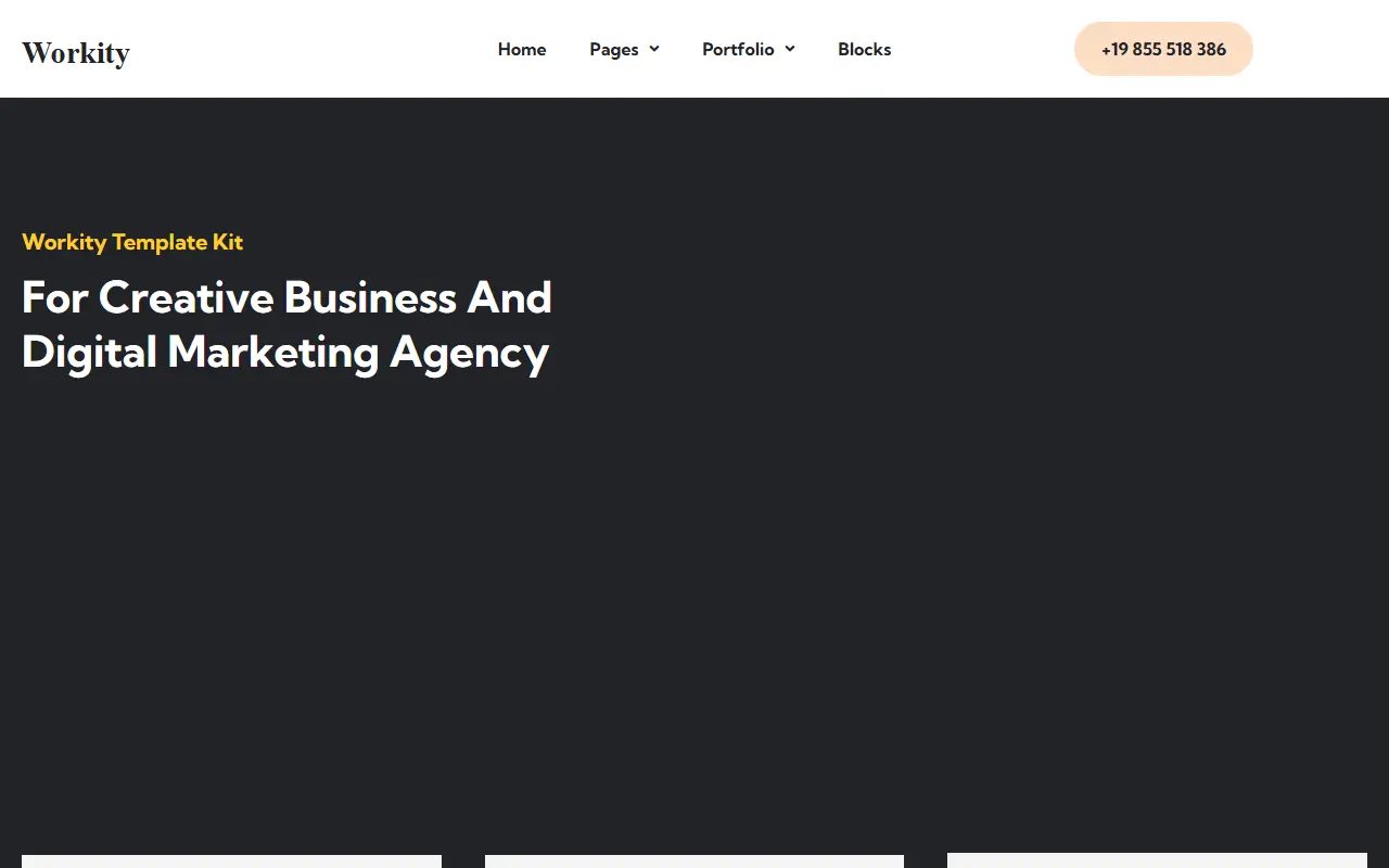 หน้าแรกของธีม Workity- Creative Business บนคอมพิวเตอร์