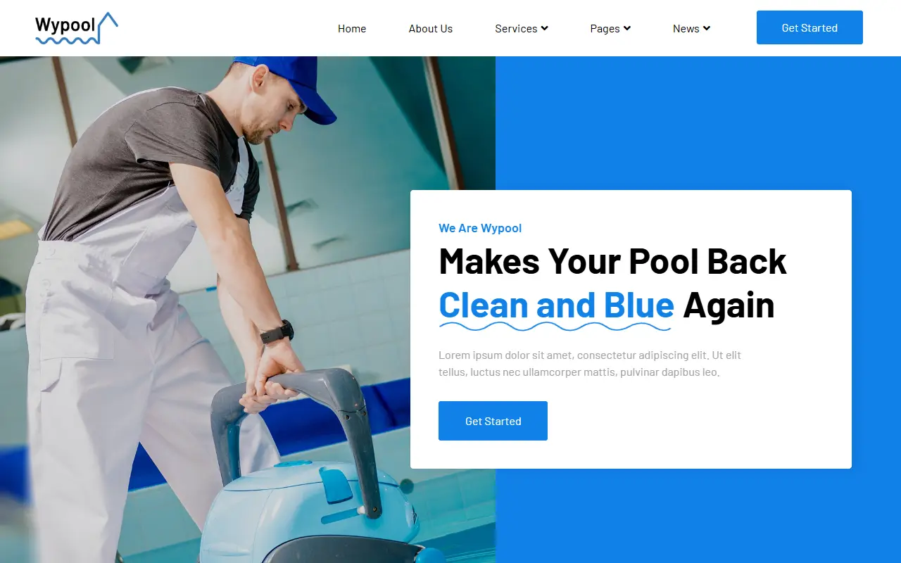 หน้าแรกของธีม Wypool Swimming Pool Cleaning บนคอมพิวเตอร์
