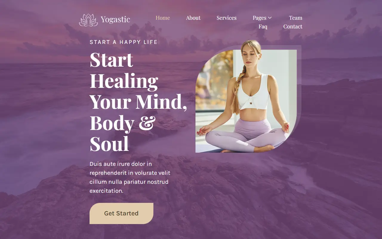หน้าแรกของธีม Yogastic บนคอมพิวเตอร์