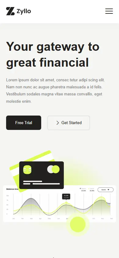 หน้าแรกของธีม Zyllo บนมือถือ